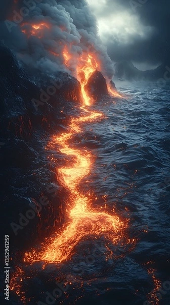 Obraz Fiery Lava River Flows Through Rocks High Resolution Picture