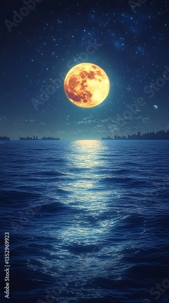 Fototapeta Ocean illuminated by moonlight glow high resolution picture