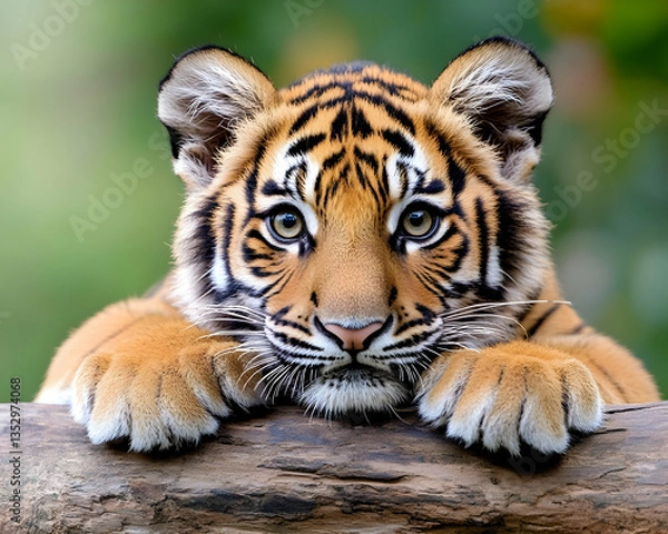 Obraz Cute Tiger Cub Resting on Log