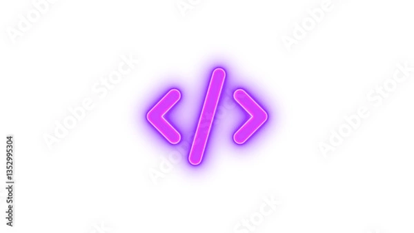 Obraz Code icon purple color glowing neon on black background