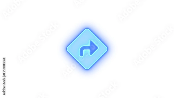 Obraz Diamond turn right icon blue color glowing neon on transparent background