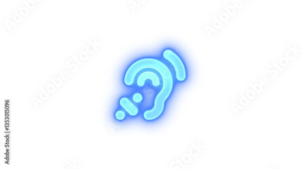 Obraz Ear listen icon blue color glowing neon on transparent background