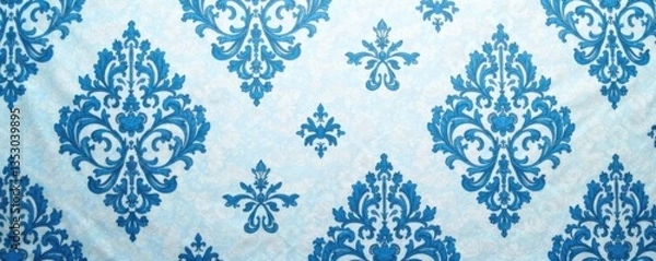Fototapeta Soft focus damask print in muted blues and whites, with subtle texture, blue damask, coastal style