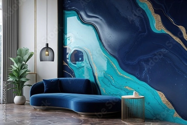 Obraz Navy Blue and Glossy Turquoise 3D Surface Design Model