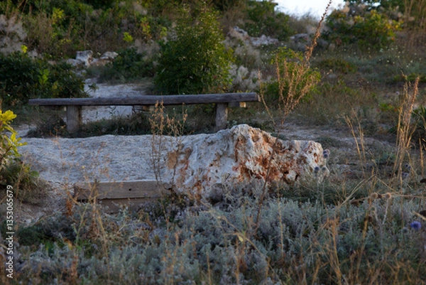 Obraz Bench on rocky hill