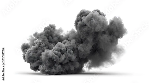 Fototapeta 흰색 배경 위에 피어오르는 짙은 검은 연기, AI 생성