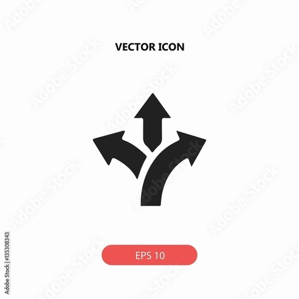 Fototapeta three-way direction arrow vector icon