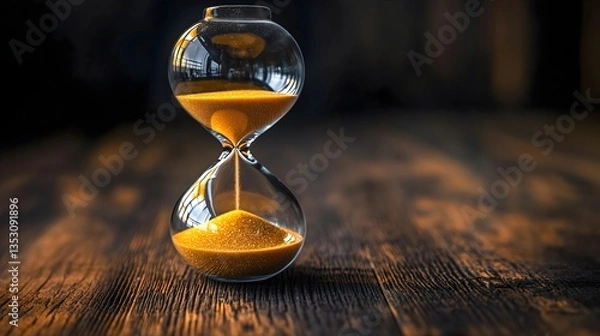 Fototapeta Hourglass illustrating the contrast between healthy life and the impact of climate change in a dimly lit room