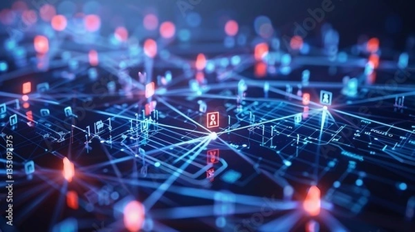 Fototapeta Conceptual representation of a decentralized lending network showing direct financial transactions between individuals via blockchain based smart contracts symbolizing the power of P2P lending