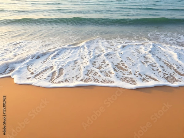 Fototapeta Serene beach landscape with golden sand and gentle waves