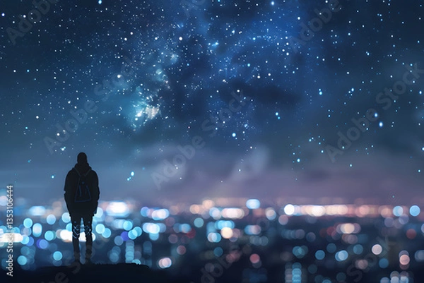 Fototapeta Contemplation Under the Cosmic Canopy: A Human Quest for Meaning in the Universe