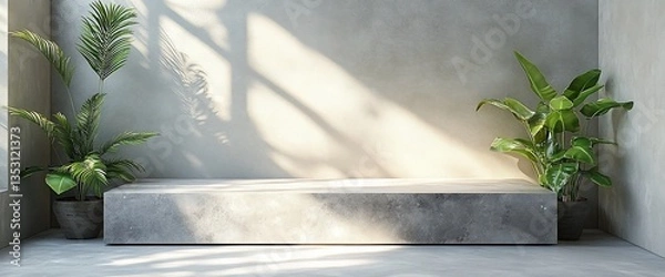 Fototapeta Modern Minimalist Concrete Bench with Greenery