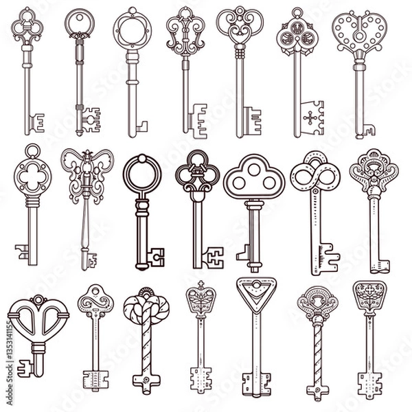 Fototapeta set of keys retro, vintage 
