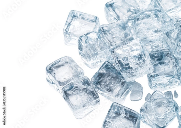 Fototapeta Realistic Ice Cubes with Transparent and Frosty Edges. Isolated on a Transparent Background
