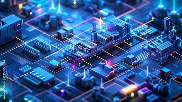 Fototapeta Smart factory featuring interconnected IoT devices and AI driven automation systems ensuring seamless operations
