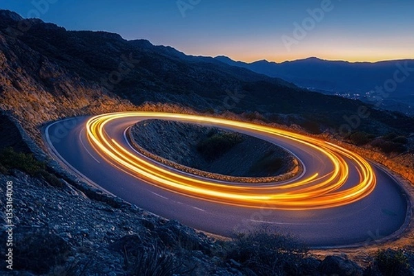 Fototapeta Winding Mountain Pass Captured in Long Exposure With Stunning Light Patterns