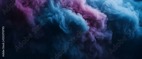 Fototapeta Abstract purple blue smoke swirls, dark background, design element