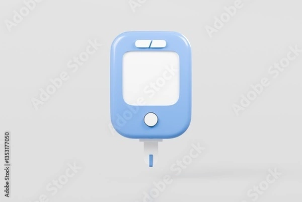 Fototapeta 3d Glucometer icon. Medical and health, Diabetes disease concept. Minimal cartoon device check blood sugar level with glucometer and diabetic insulin pump isolated on white background. 3d render.