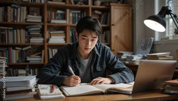 Obraz Focused Student Engaged in Study