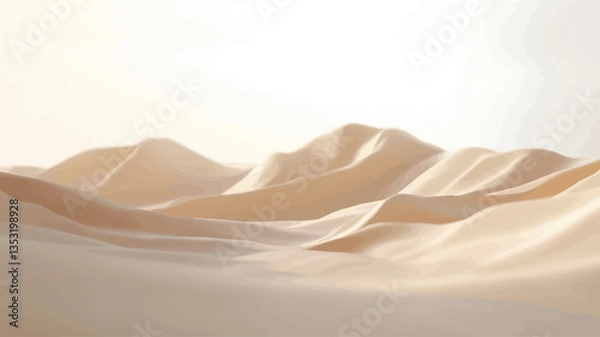 Obraz The image depicts a stylized, abstract landscape of sand dunes or mountains. The color palette is predominantly beige and cream, with subtle variations in shading to suggest depth and form. The