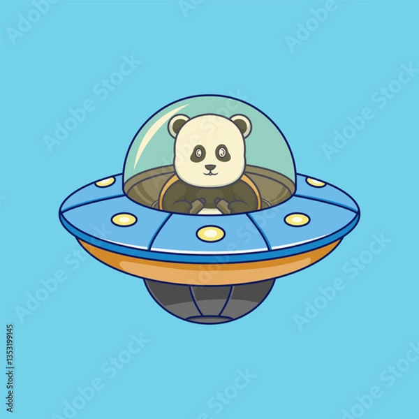 Obraz Cute cartoon Panda in UFO