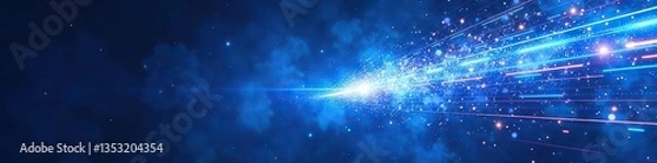Obraz Abstract representation of light speed, hyperspace, and space warp on a vibrant blue background, light speed,  cosmic