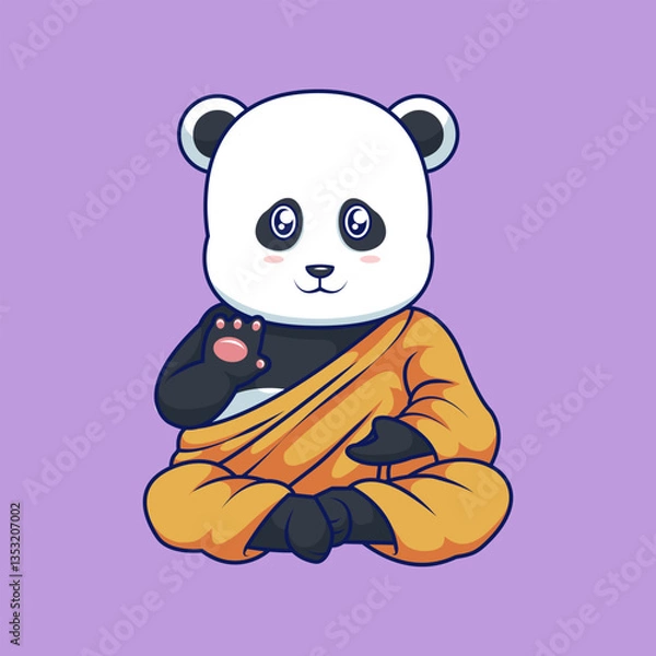 Fototapeta Panda Monk in Robe Cartoon characters 