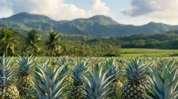 Obraz landscape of pineapple farm with mountain