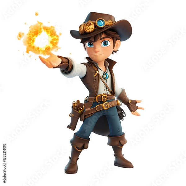 Fototapeta Animated Boy Character Casting Fireball