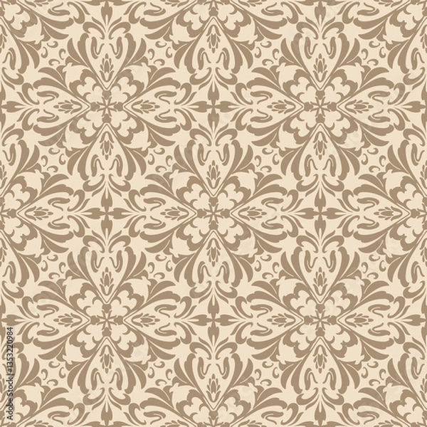 Fototapeta Elegant  Beige Damask Seamless Pattern for Sophisticated Decorative Design . Vector illustration.