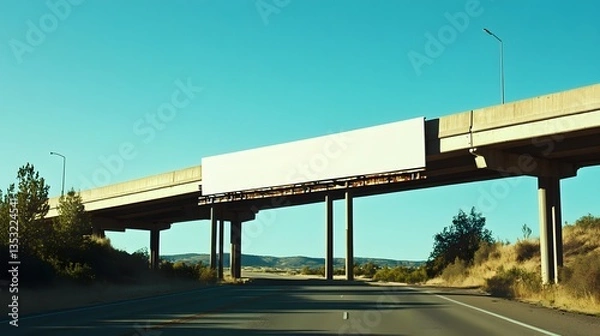 Fototapeta Bridge billboard mockup with a blank advertising panel on a concrete highway overpass UHD 4K Image