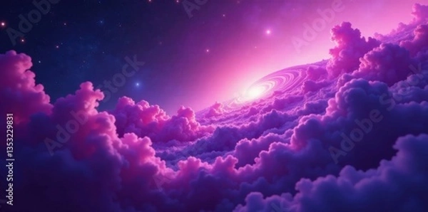 Fototapeta Swirling clouds of purple gas in planetary atmosphere, swirling, gas, vortex