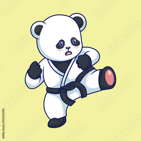 Obraz Cartoon Panda Karate with Black Belt