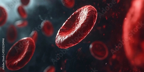 Fototapeta A close-up view of red blood cells flowing.