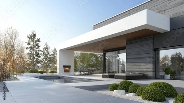 Fototapeta Modern architecture with minimalist design and serene outdoor space