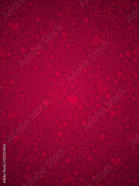 Obraz Red  patterned background with valentine hearts, vector 