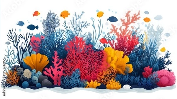 Fototapeta A flat vector coral reef, bright colors and clean shapes, minimalist background