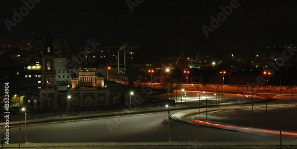 Obraz Знаменский храм, ночной городской зимний пейзаж, Барнаул