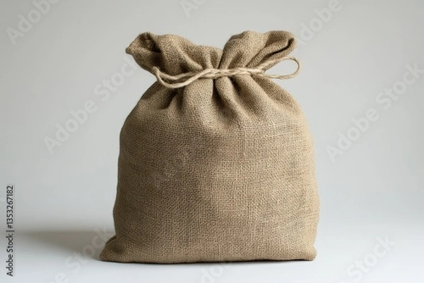 Fototapeta A brown burlap sack tied at the top with twine on display