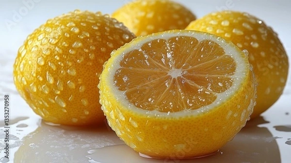 Obraz Whole yellow lemon with textured skin, isolated on white background