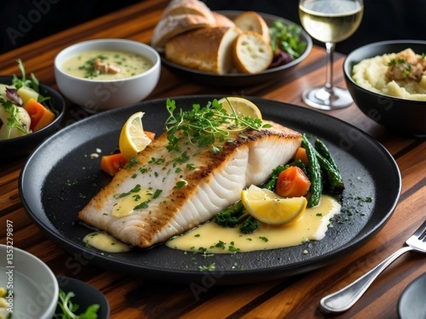 Obraz Halibut: The Unique American Seafood Treasure That Boasts Firm, Flaky Texture and Mild, Sweet Flavor, Making It a Versatile Favorite from Grills to Gourmet Dishes