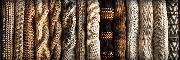 Fototapeta Collection of Elegant Earth-tone Knitted Patterns: From Simple to Complex Design