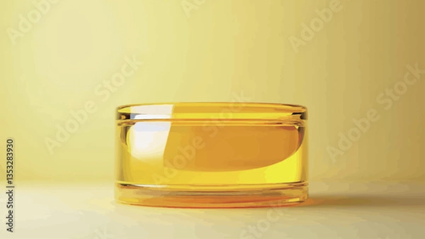 Fototapeta A close-up shot of a cylindrical glass jar filled with a bright yellow, translucent liquid. The jar is transparent, allowing the liquid to be fully visible.  The liquid shows a slight gloss and