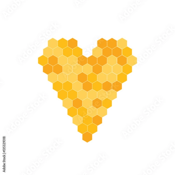 Fototapeta Vector honeycomb heart. Background, label for beekeeping products.