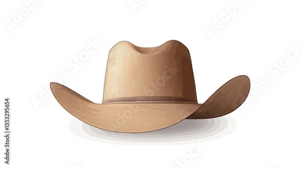 Obraz A digital illustration of a tan cowboy hat, viewed from the front. The hat has a classic shape with a slightly indented crown and a wide brim. The color is a uniform light brown or tan. The hat is