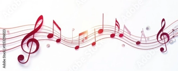Fototapeta Vector music staff icon with notes on a white background, instrument, notation