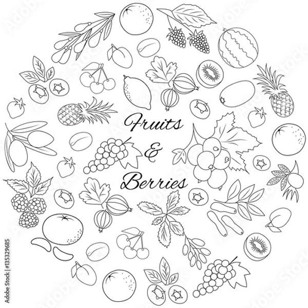 Obraz Fruits and Berries Round Set