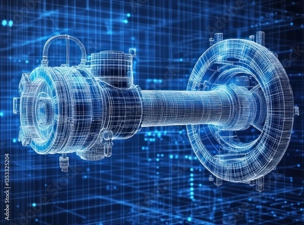 Fototapeta Technical Design Blueprint for a Valve and Pipe System with Geometric Composition and Minimalist Aesthetic