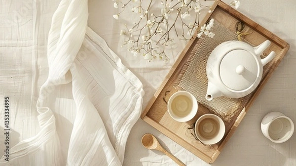 Fototapeta Minimalist Tea Ceremony Scene with Natural Light and Soft Tones