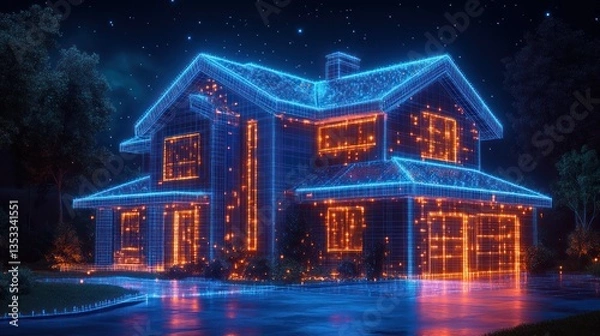Fototapeta Futuristic Smart Home: A Nighttime Vision of Digital Architecture